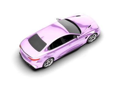 Gri arka planda izole edilmiş pembe modern araba. 3d illüstrasyon