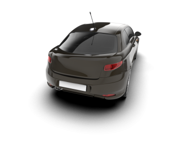 Beyaz arka planda uzun kuyruklu modern siyah araba..