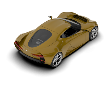 Beyaz arka planda izole edilmiş, 3 boyutlu, altın renkli, jenerik bir araba. yüksek kaliteli araba modeli