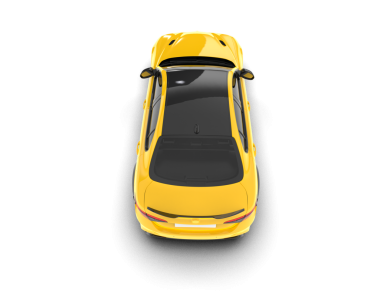 Sarı modern araba beyaz arka planda izole edilmiş.