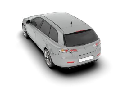 beyaz arkaplanda boş afişi olan modern araba.