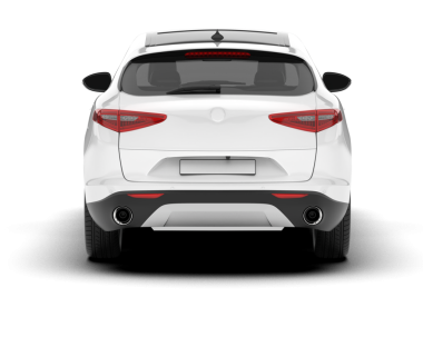 Beyaz arkaplanda izole edilmiş beyaz araba 3 boyutlu görüntüleme.