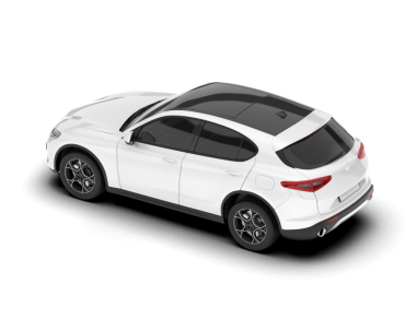 Beyaz arka planda beyaz bir araba. 3d oluşturma