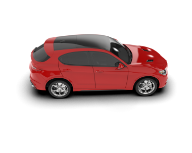 Beyaz izole Kırmızı sedan araba yan görünüm