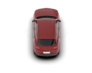 Kırmızı araba beyaz arkaplanda izole edildi. 3 boyutlu görüntüleme - üst görünüm