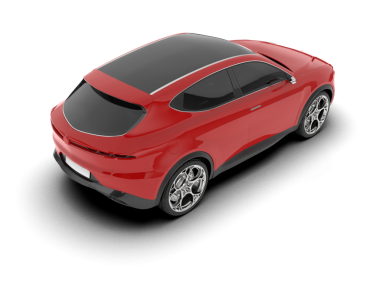 Kırmızı araba arka planda izole edildi. 3D görüntüleme - illüstrasyon