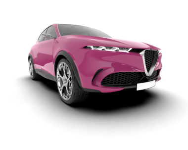 Gerçekçi bir araba. Pembe renk. beyaz arkaplanda izole