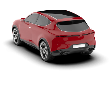 modern araba beyaz bir arka planda izole edilmiş ve arka planda uzun gölgeli kırmızı bir araba var..