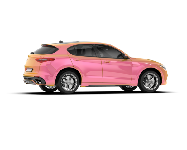 Siyah yüzeyi olan pembe bir araba. 3 Boyutlu Hazırlama