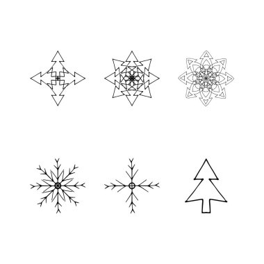 Yeni yıl seti. Kar taneleri. Siyah ve beyaz. Dekor.