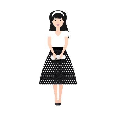 Güzel bir polka etekli kız. Polka nokta tekstili.