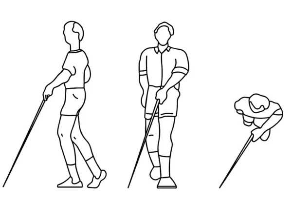 一个拿着拐杖 拿着手杖 走金属步的人 受伤后康复 图形艺术 — 图库矢量图片