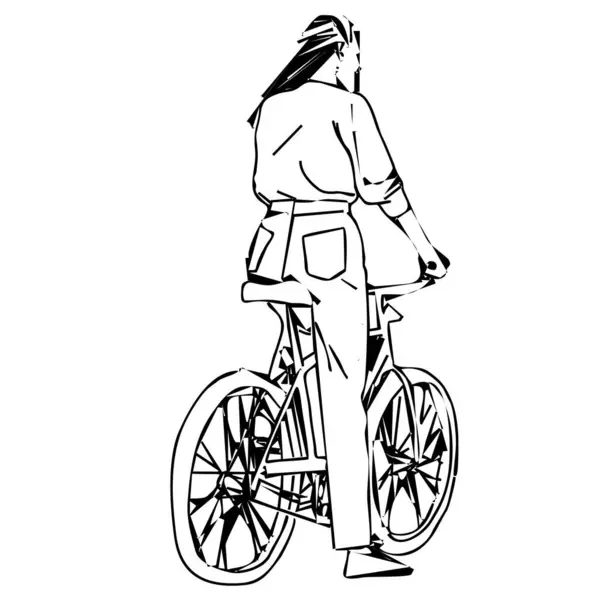 Uma Rapariga Bicicleta Imagem Gráfica Vetor — Vetor de Stock