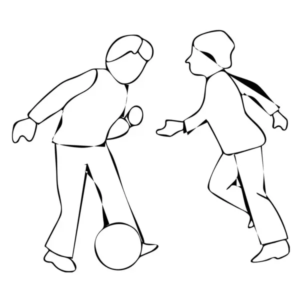 Мальчик Играет Мяч Графическое Черно Белое Изображение Вектор — стоковый вектор
