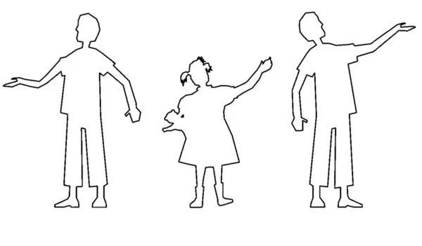 Силуэты Детей Графическое Черно Белое Изображение Вектор — стоковый вектор