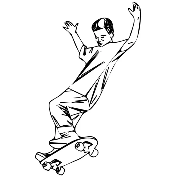 Garçon Sur Skateboard Image Graphique Noir Blanc Vecteur — Image vectorielle