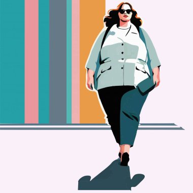 Soyut arka planda modern giyinmiş şişman insanlar.