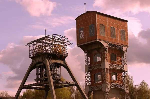 Mining Shaft Hoisting Tower Closed Hard Coal Mine Swietochlowice Poland — Stock Photo, Image