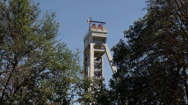 Mining shaft of the closed Prezydent hard coal mine in Chorzow Poland. clipart