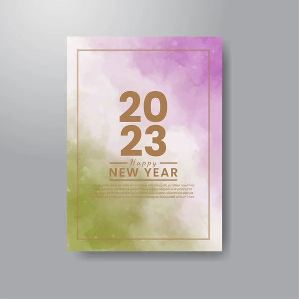 Happy New Year 2023 Banner Card Template Watercolor Background — Stock Vector