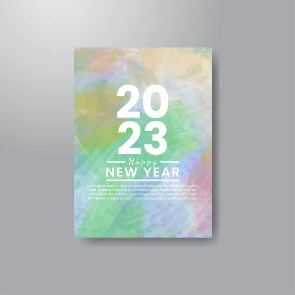 Gelukkig Nieuwjaar 2023 Banner Kaart Sjabloon Met Aquarel Achtergrond — Stockvector