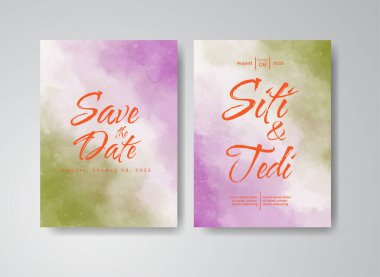 Soyut suluboya arkaplan içeren düğün davetiyesi