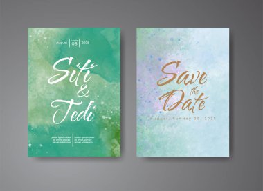 Soyut suluboya arkaplan içeren düğün davetiyesi