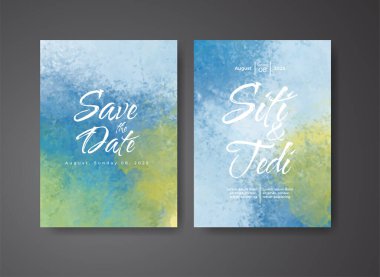 Soyut suluboya arkaplan içeren düğün davetiyesi
