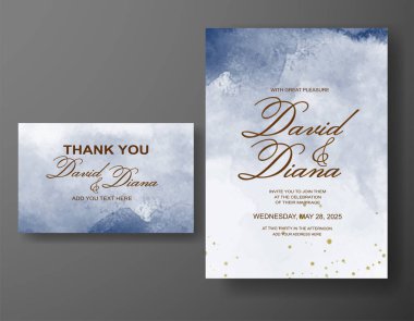 Soyut suluboya arkaplan içeren düğün davetiyesi