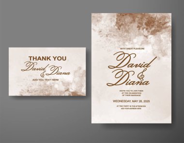 Soyut suluboya arkaplan içeren düğün davetiyesi