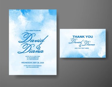Soyut suluboya arkaplan içeren düğün davetiyesi