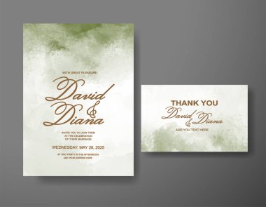 Soyut suluboya arkaplan içeren düğün davetiyesi