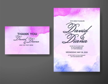 Soyut suluboya arkaplan içeren düğün davetiyesi