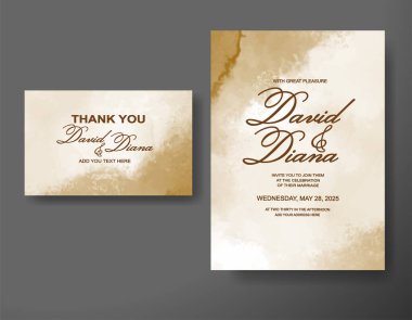 Soyut suluboya arkaplan içeren düğün davetiyesi