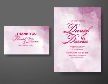 Soyut suluboya arkaplan içeren düğün davetiyesi