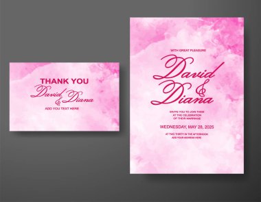 Soyut suluboya arkaplan içeren düğün davetiyesi