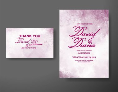 Soyut suluboya arkaplan içeren düğün davetiyesi