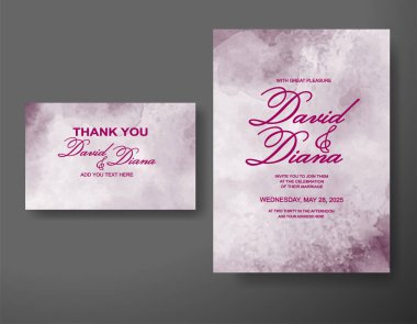 Soyut suluboya arkaplan içeren düğün davetiyesi