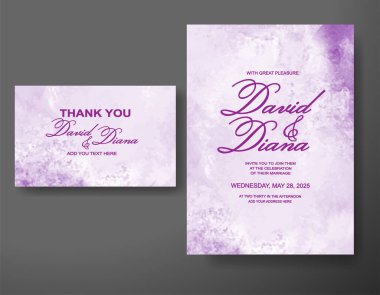 Soyut suluboya arkaplan içeren düğün davetiyesi