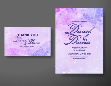 Soyut suluboya arkaplan içeren düğün davetiyesi