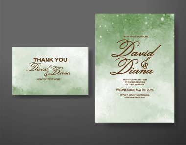 Soyut suluboya arkaplan içeren düğün davetiyesi