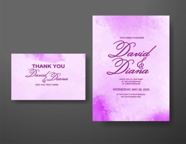 Soyut suluboya arkaplan içeren düğün davetiyesi