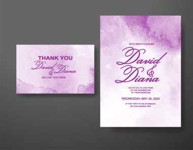 Soyut suluboya arkaplan içeren düğün davetiyesi