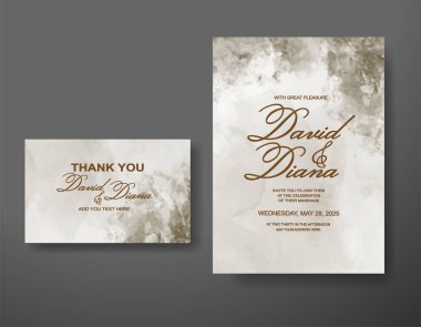 Soyut suluboya arkaplan içeren düğün davetiyesi