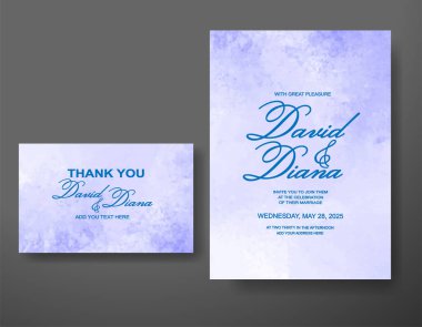 Soyut suluboya arkaplan içeren düğün davetiyesi