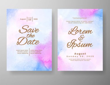 Soyut suluboya arkaplan içeren düğün davetiyesi