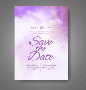 Soyut suluboya arkaplan içeren düğün davetiyesi