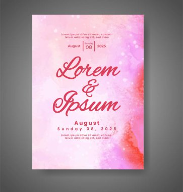 Soyut suluboya arkaplan içeren düğün davetiyesi