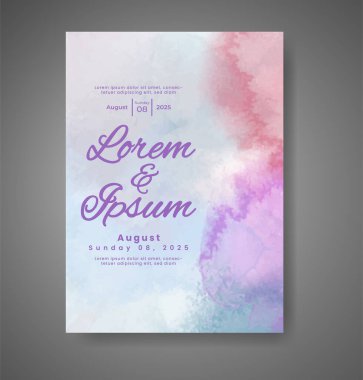 Soyut suluboya arkaplan içeren düğün davetiyesi