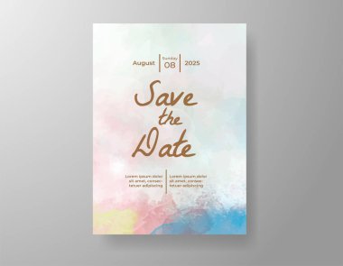 Soyut suluboya arkaplan içeren düğün davetiyesi